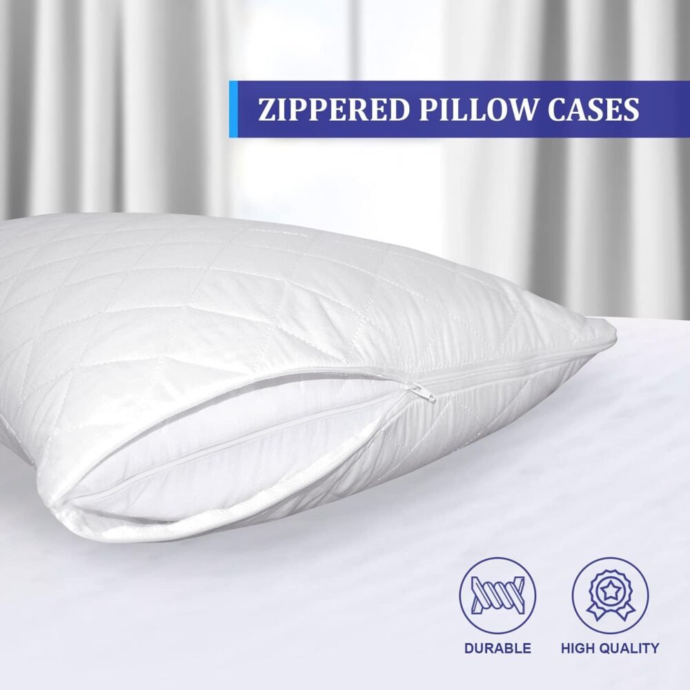 Eutony 4 Pack Quilted Zipped Pillow Protectors 50 x 75cm - Image 2