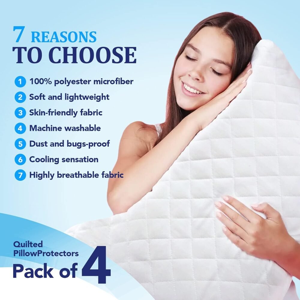 Eutony 4 Pack Quilted Zipped Pillow Protectors 50 x 75cm - Image 5