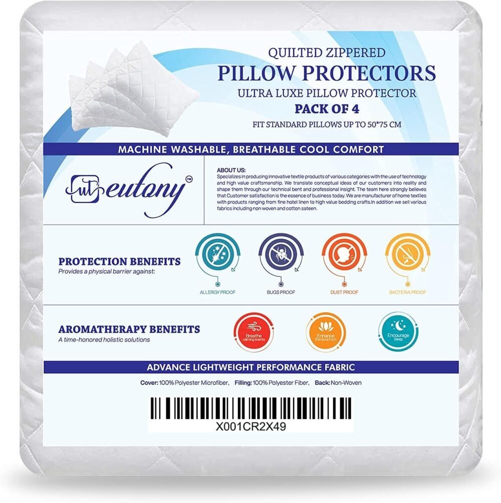 Eutony 4 Pack Quilted Zipped Pillow Protectors 50 x 75cm - Image 7