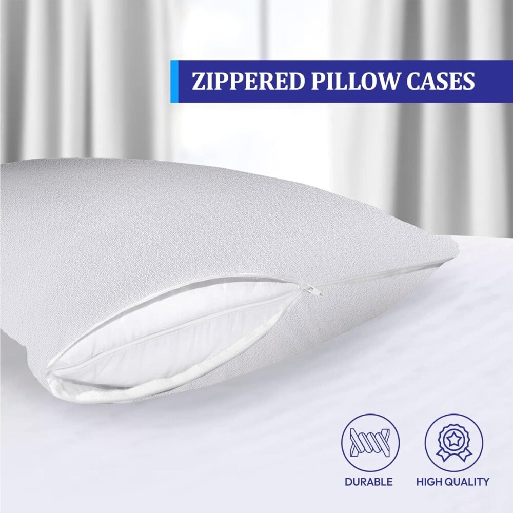 Eutony Waterproof 4 Pack Terry Towel Zipped Pillow Protectors 50x75cm - Image 8