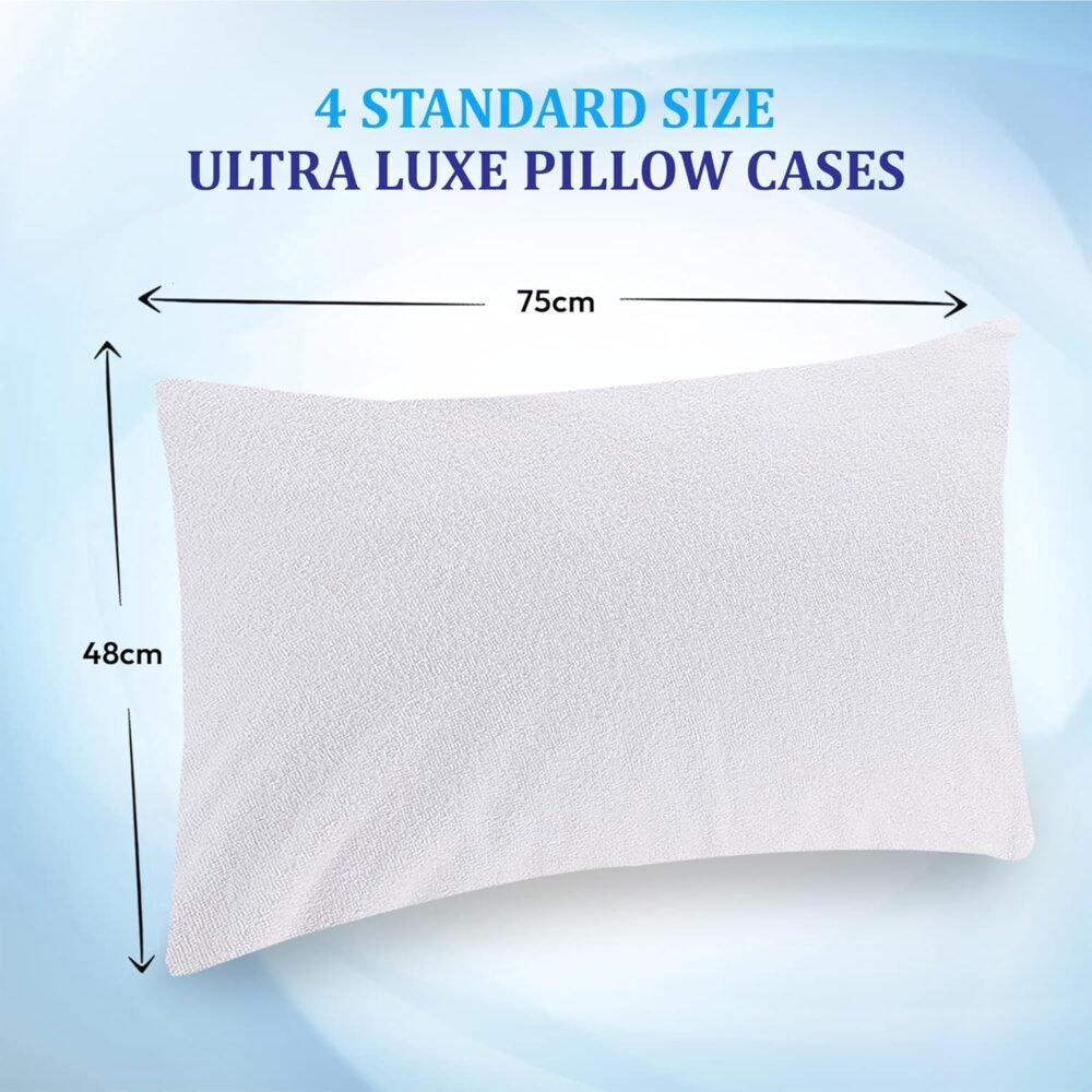 Eutony Waterproof 4 Pack Terry Towel Zipped Pillow Protectors 50x75cm - Image 5