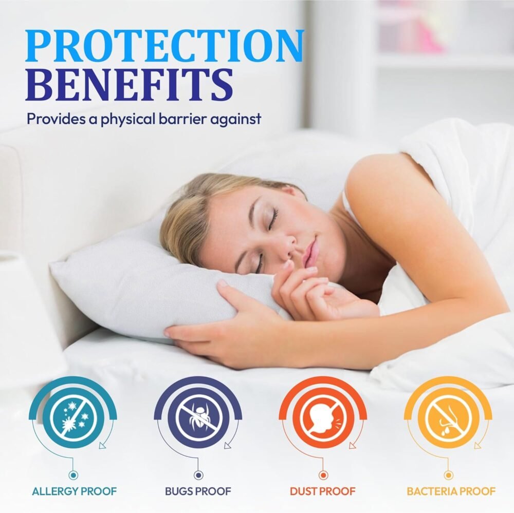 Eutony Waterproof 4 Pack Terry Towel Zipped Pillow Protectors 50x75cm - Image 3