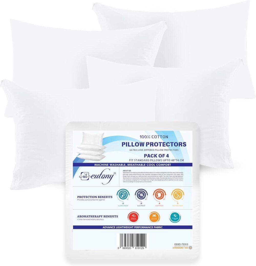 Eutony 4 Pack 100% Cotton Pillow Protectors 50x75cm