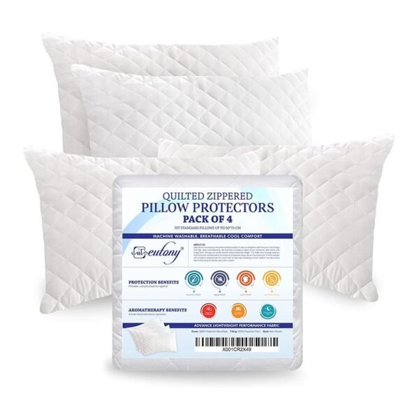 Eutony 4 Pack Quilted Zipped Pillow Protectors 50 x 75cm