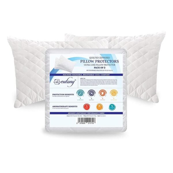 Eutony 2 Pack Quilted Zipped Pillow Protectors 50 x 90cm