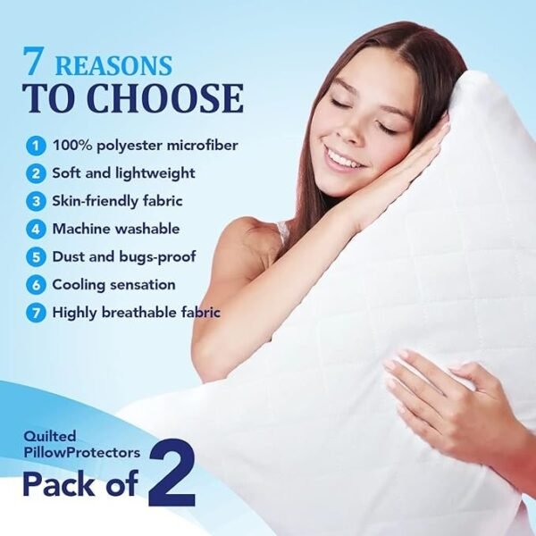 Eutony 2 Pack Quilted Zipped Pillow Protectors 50 x 75cm - Image 5
