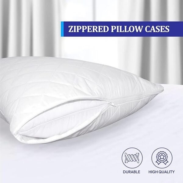 Eutony 2 Pack Quilted Zipped Pillow Protectors 50 x 90cm - Image 2