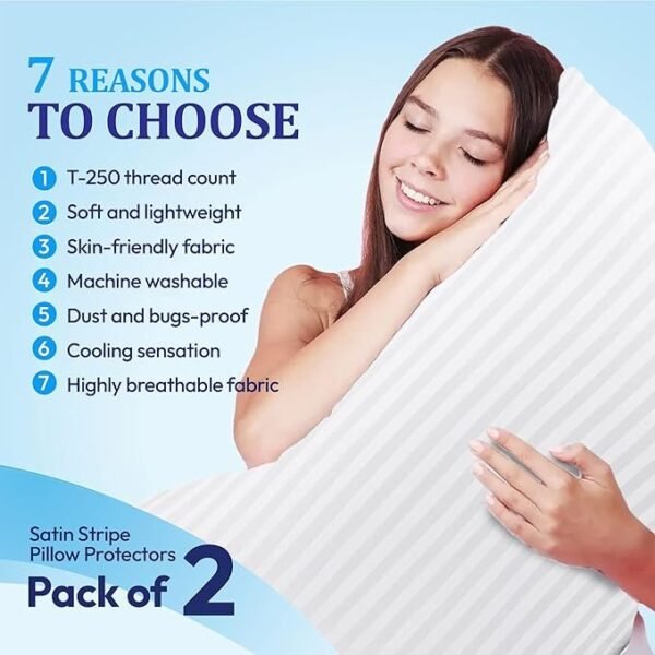 Eutony 2 Pack Satin Stripes Pillow Protectors 50 x 75cm - Image 3