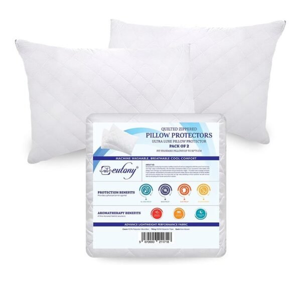 Eutony 2 Pack Quilted Zipped Pillow Protectors 50 x 75cm